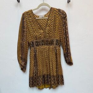 Ulla Johnson Silk Floral Print Dress in Yellow and Brown